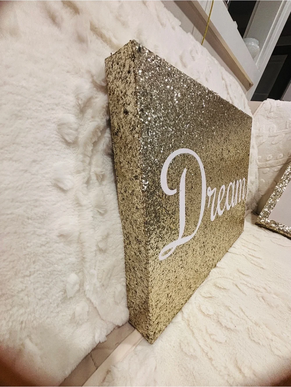 Love/Dream Glitter Wall Art Set Gold Glam Sparkle Decor 2-Piece